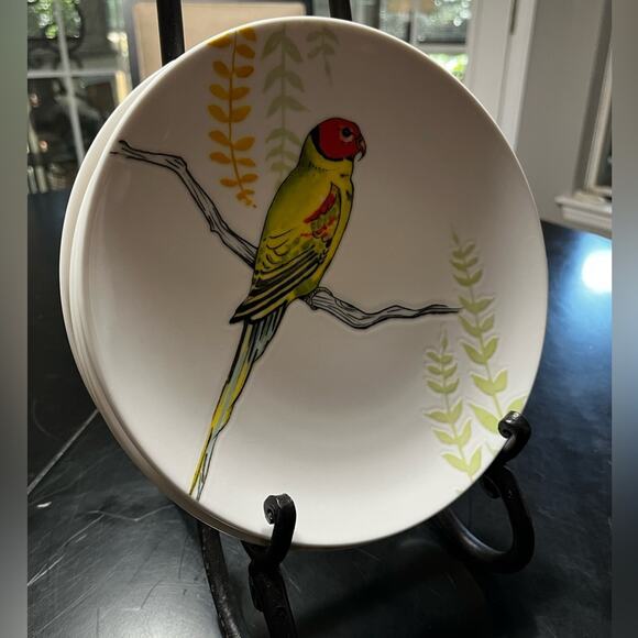 NEW Grace Anthropologie Set 4 Ceramic Parakeet Bird Salad Sandwich Dessert Pl… - Picture 13 of 15